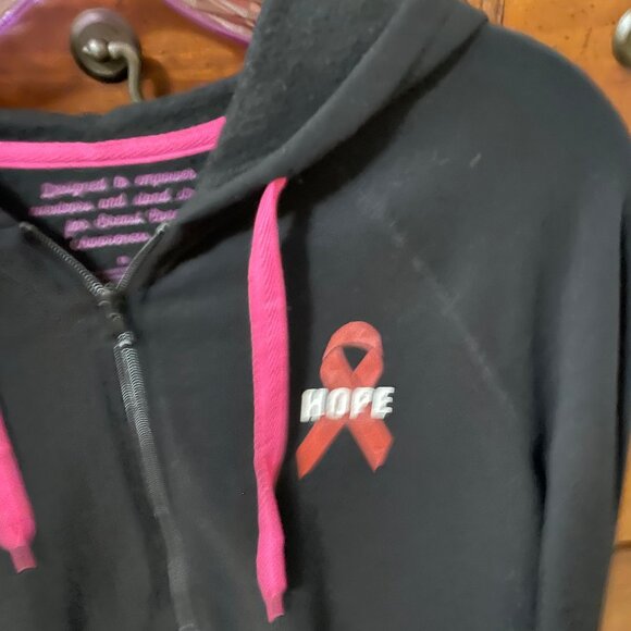 BREAST CANCER AWARENESS Women's Size Medium Black Track Jacket Hope Ribbon Pink - Picture 5 of 13